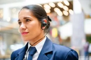 Female security guard working at a shopping mall