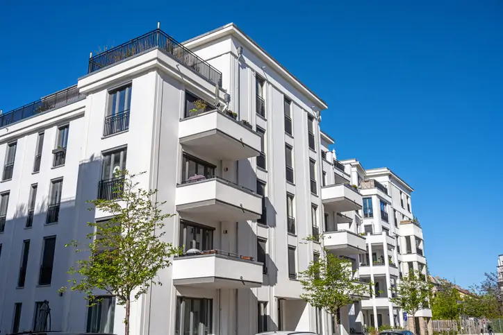 New white multi-family house seen in Berlin, Germany